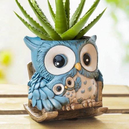 Quoowiit Cute Owl Plant Pots Indoor,Resin Small Succulent Pots with Drainage Hole,Rocking Chair Planters for Outdoor Indoor Plants,Gift Ideas for Mother