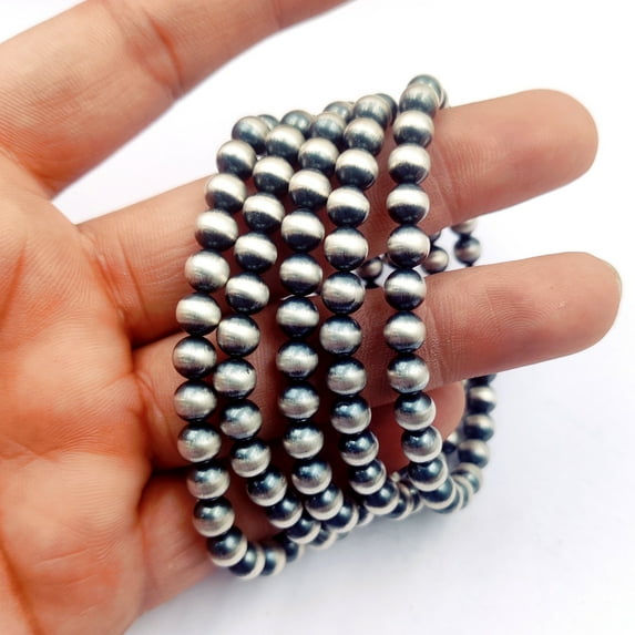 oxdized silver Pearl 92.5 Sterling Silver Bracelets -- 5mm sizes available. Stackable bracelet. 8" length available