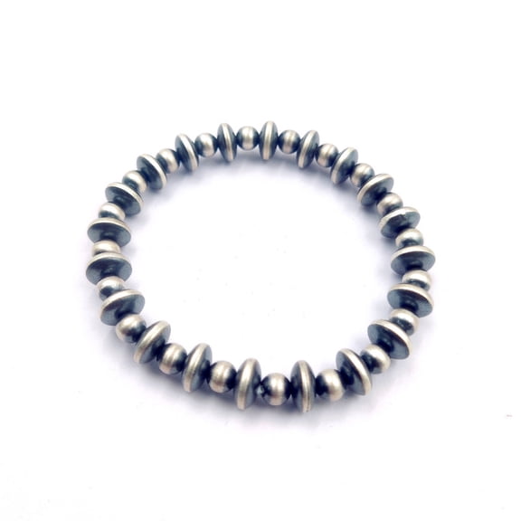 oxdized silver pearl 92.5 Sterling Silver Bracelets -- 5mm round + 8mm saucer Stackable bracelet. 6.5" length available