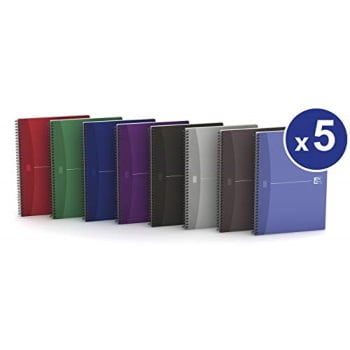 oxford office essentials a5 card cover wirebound notebook narrow ruled with margin 180 page including repositionable divider/ruler, assorted colours, 5 notebooks