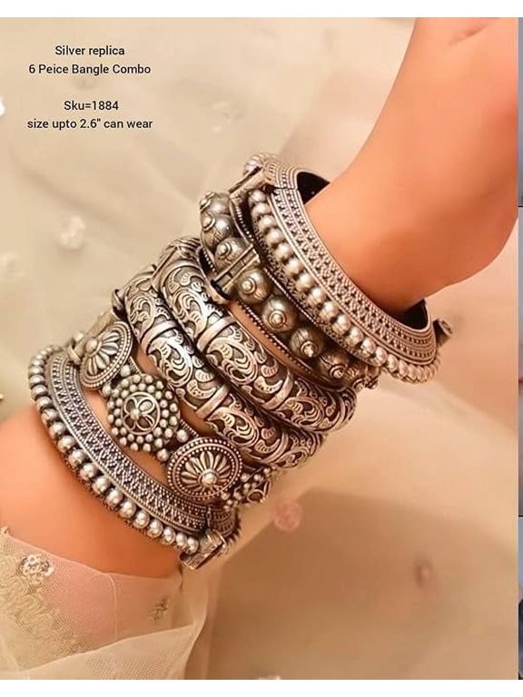 oxidized Silver color openable bangles set of 6 pieces for women