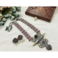 thumbnail image 1 of oxidized dual tone stone work necklace set with matching earrings for women, color : pink, 1 of 1