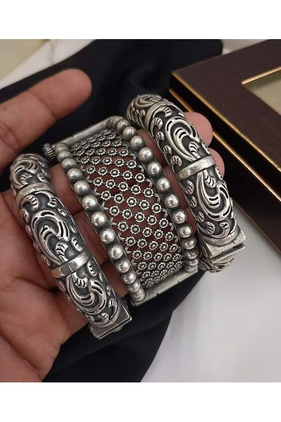 oxidized set of 3 openable bangle set for women