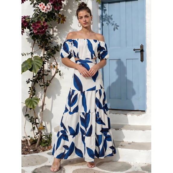 oyyn Women's Off Shoulder Floral Print Party Maxi Dress