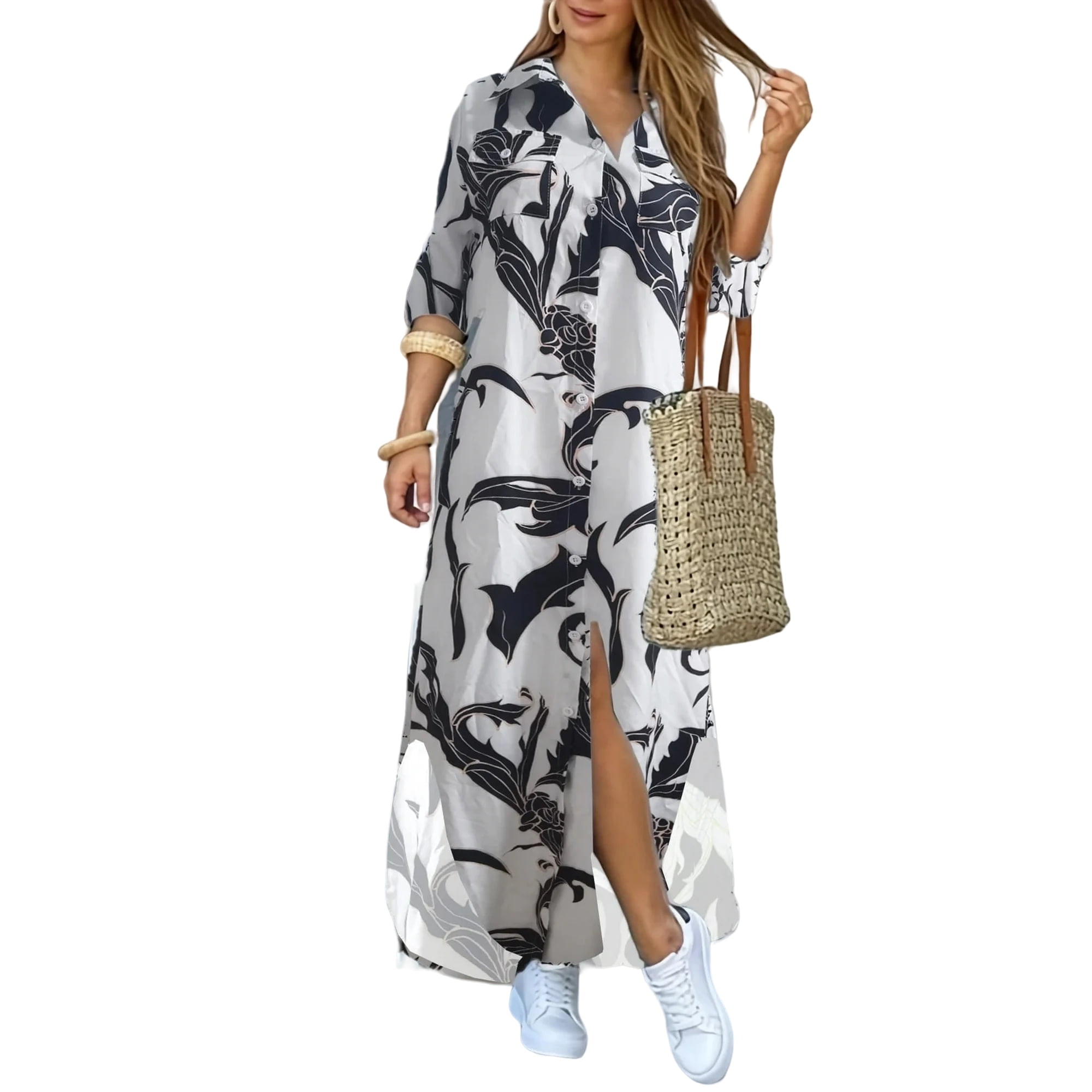 Oyyn oyyn Women's Casual Long Sleeve Button Up Maxi Dress S