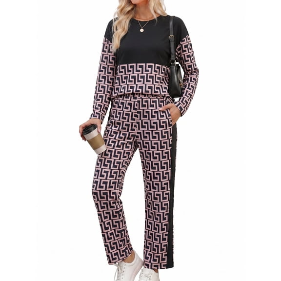 oyyn Fashion Women 2 Piece Set Outfits Casual Pullover and Pants Jogger Tracksuit Female Sweatsuit Long Sleeve Activewear Set S
