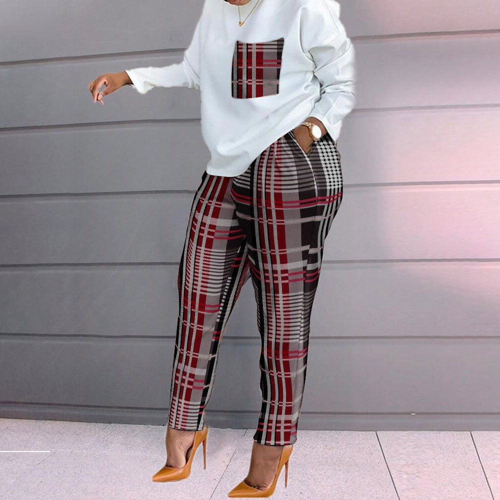 oyyn Red 2 Piece Set Outfits Women Casual Pullover and Pants Jogger ...