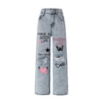 thumbnail image 1 of OYYN Girls' Printed Wide Leg Jeans Casual 7-14Y Y2K Style Distressed Denim Trousers Streetwear, 1 of 6