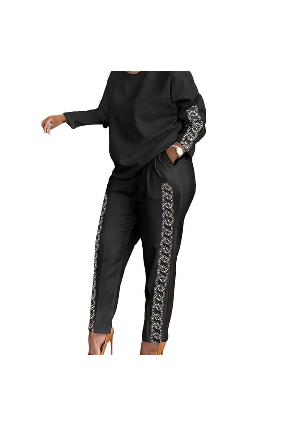 Women 2 Piece Set Outfits Casual Pullover and Pants Jogger Tracksuit Black Spring Long Sleeve Activewear Set L