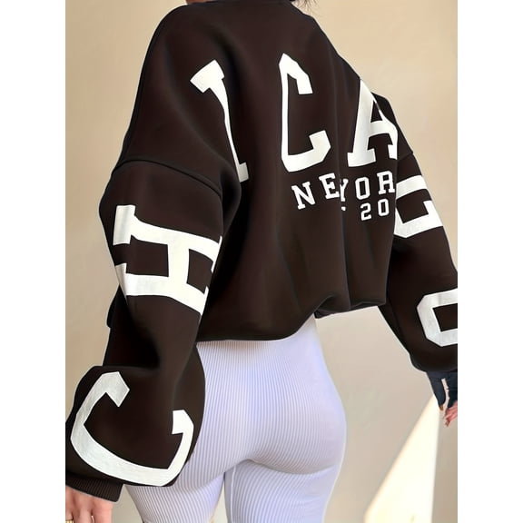 OYYN Sweatshirts for Women Winter Casual Crerw Neck Thickened Graphic Cropped Pullover Long Sleeve Sweatshirt