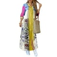 thumbnail image 1 of oyyn Women's Casual Print Long Shirt Dress Long Sleeve Button Up Dress Female Summer Side Split Shirt Maxi Dresses L, 1 of 5