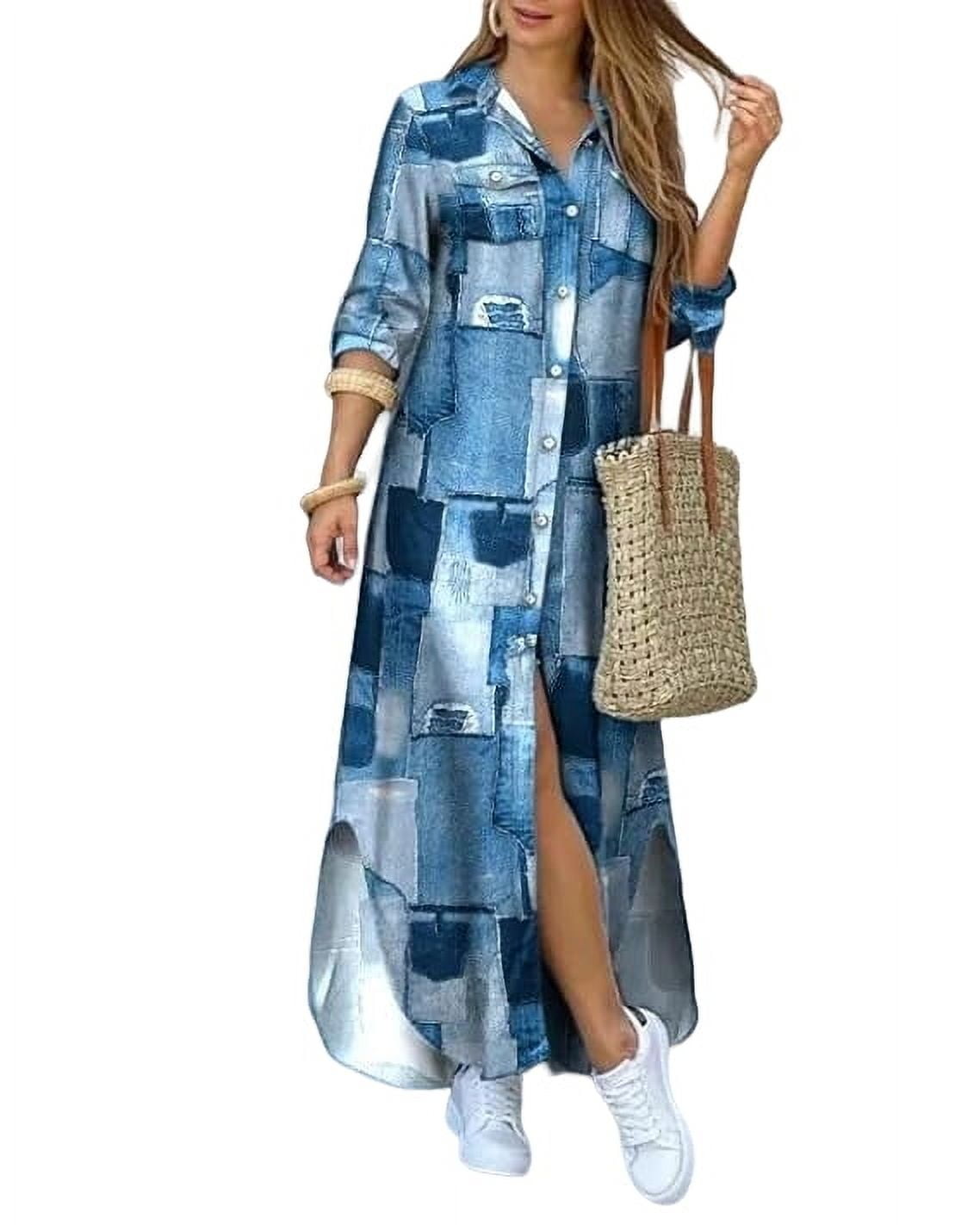 New Casual Printed Shirt Long Sleeve Dress
