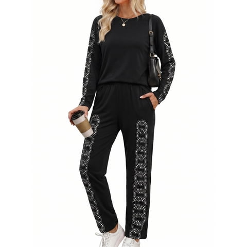 by oyyn Women's Casual Pullover and Jogger Tracksuit Set, Black, 2-Piece Set, Sizes S