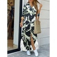 thumbnail image 1 of oyyniis Long Sleeve Shirt Maxi Dress Women Turn-down Collar Buttons V-neck Dresses Females Elegant Casual Long Dress, 1 of 5