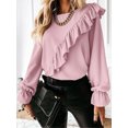 thumbnail image 1 of oyyniis Women Long Sleeves Chiffon Blouses Shirts Fashion Lady Elegant Pleated Embellished Shirt Solid Color Pink Tops S, 1 of 5