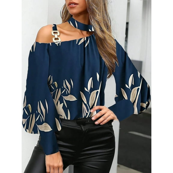 oyyniis Women Off Shoulder Long Sleeve Tops Fashion Single Strap Metal Buckle Shirt Females Long Sleeves Shirt Tops M