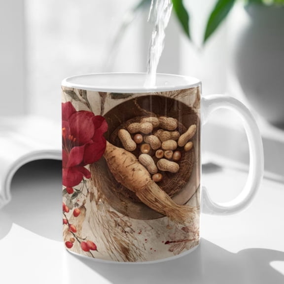 oz Ceramic Mug, farmers market mug, vegetable art, watercolor mug, veggies mug, vegetarian gift, vegetarian mug, rustic design, gift her.