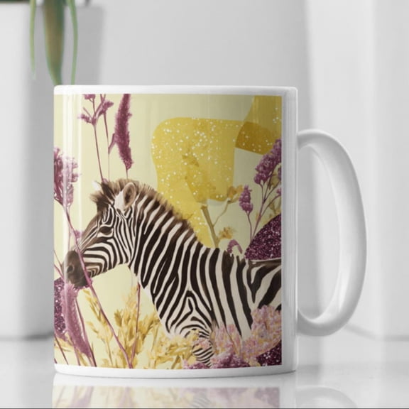 oz Ceramic Mug, patterned mug, confetti gift, flower mug, patchwork mug, zebra pattern, wraparound ai mug, zebra mug, animal gift, cottagre.