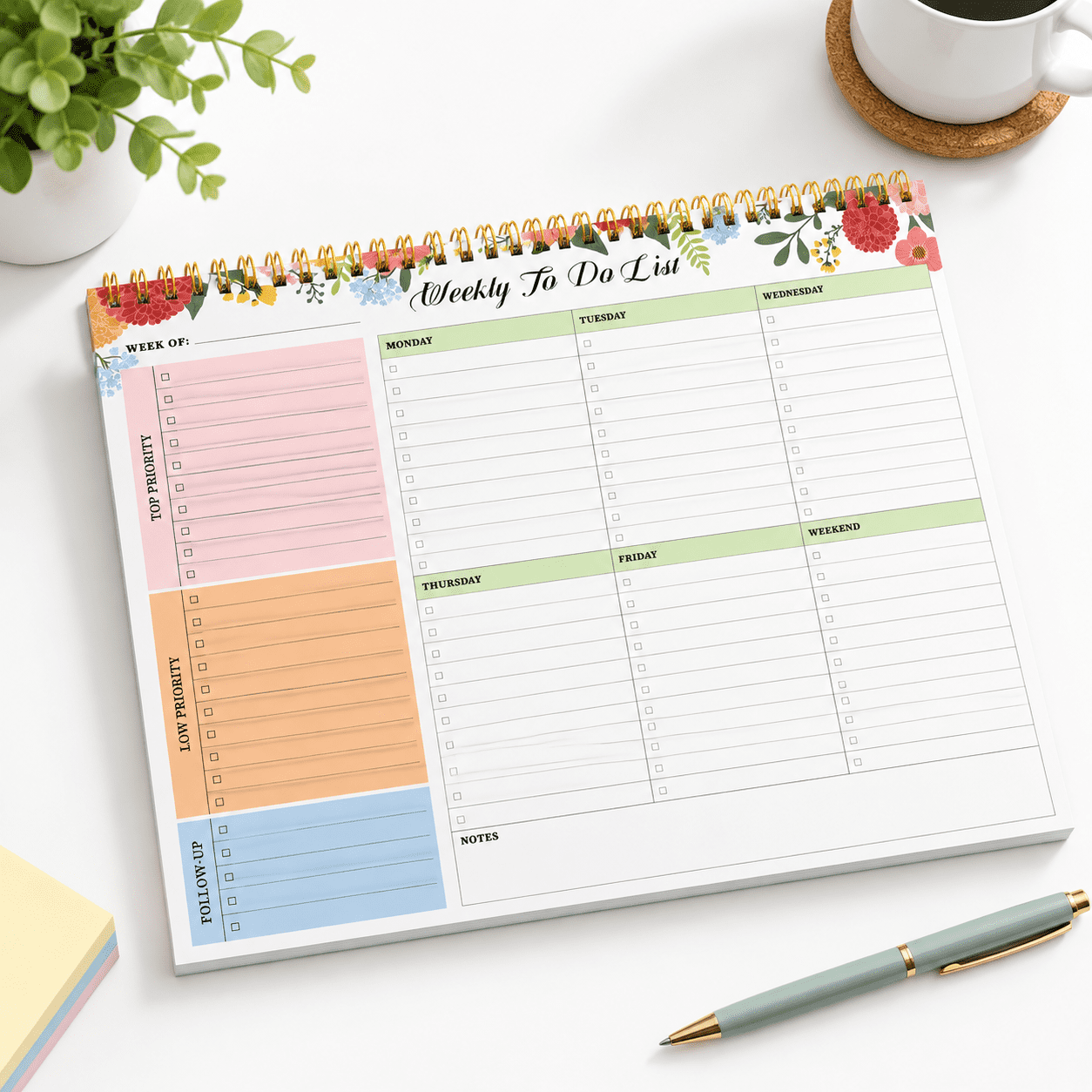 p-Floral Daylight 1 Pack Weekly To Do List Notepad Planner, 8.5" x 11 ...