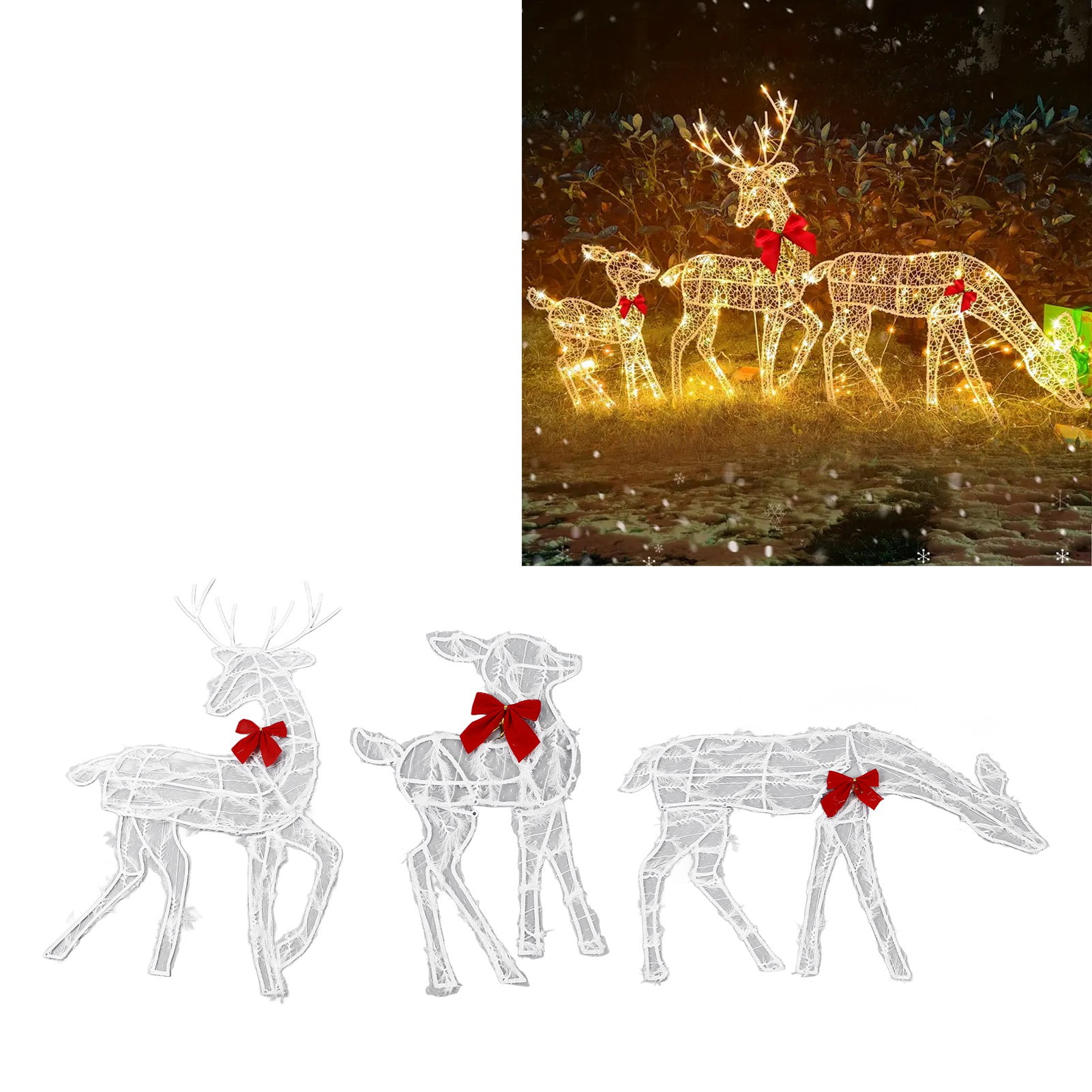 Lighted Christmas Deer Family Set, LED Lights Lighted Deer Set 160mAh Decorative For Outdoor