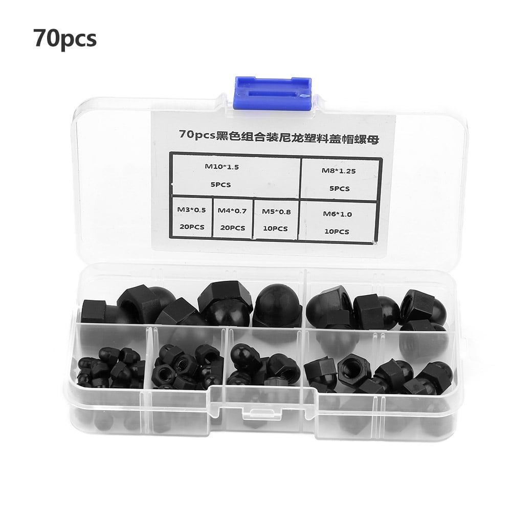 Nylon Acorn Nut 70pcs M3/M4/M5/M6/M8/M10 Nylon Acorn Nut Kit Dome Head