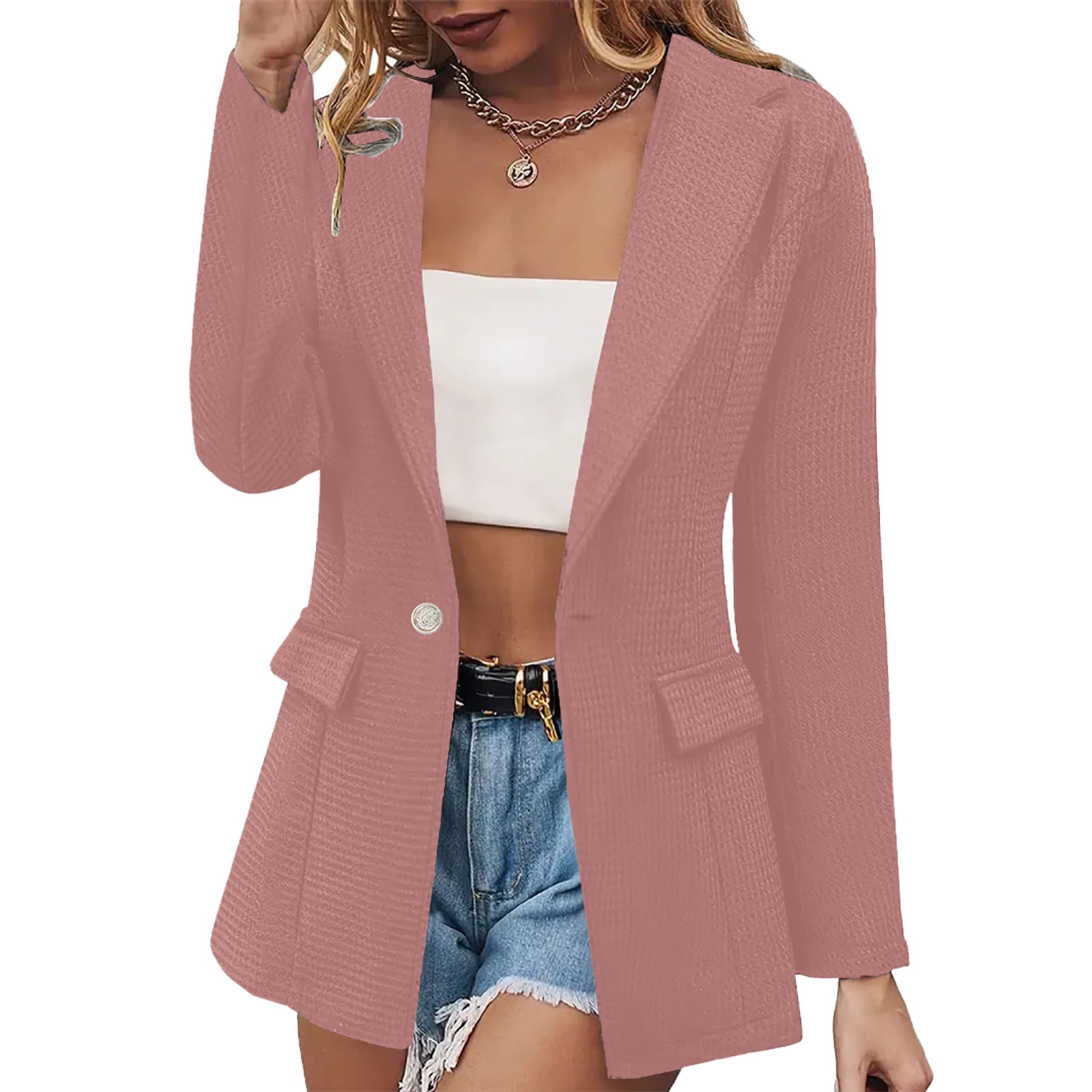 Women Suit Coat, Turn Down Collar Breathable Sleeve Casual Women Work Suit Jacket One Button For