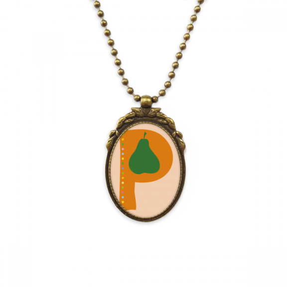 p alphabet pear fruit cute pattern antique necklace vintage bead pendant keychain