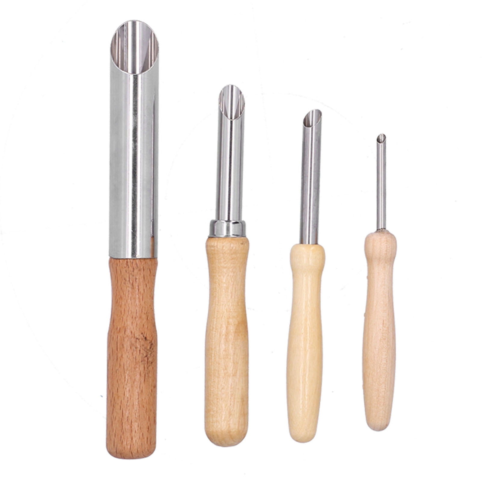 4Pcs Clay Hole Cutters Stainless Steel Pottery Punch Hole Sculpting Tool With Wooden Handle