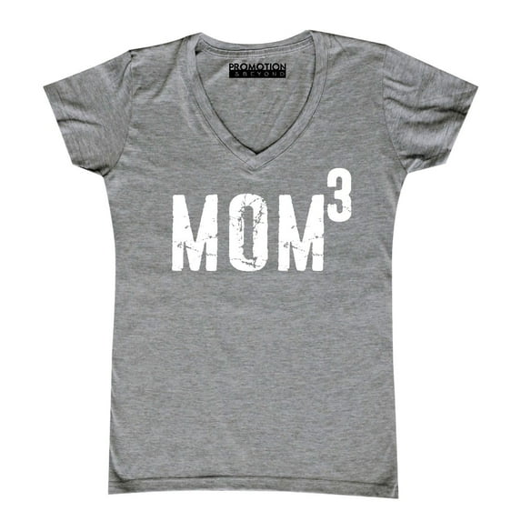 p&b mom of 3, mom cubed women's v-neck, heather charcoal, xl
