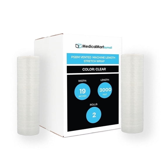 MMBM Vented Machine Stretch Wrap 19" x 3000' 2 Rolls Clear Plastic Film Airflow for Frozen Foods Packing
