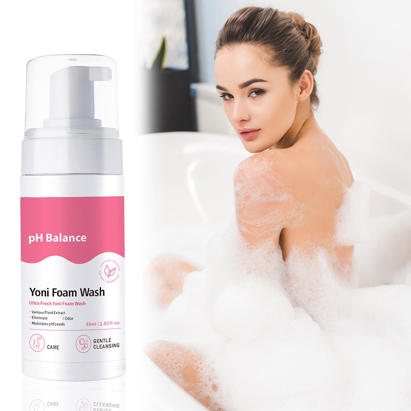 pH-Balanced Feminine Foam Wash | Natural Gentle Cleanser with Aloe & Vitamin E | Odor Control & Daily Hygiene | 60ml Bottle | For Women's Intimate Care