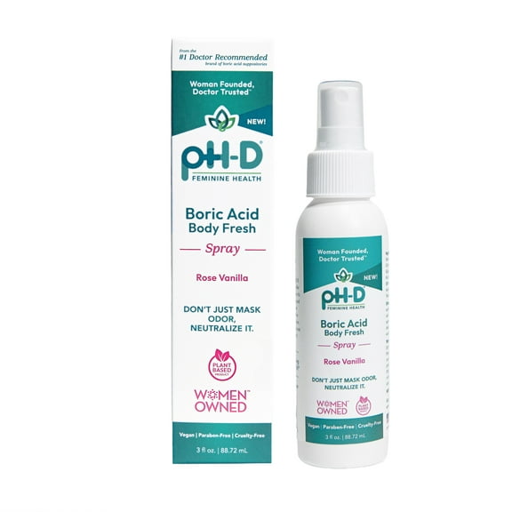pH-D Feminine Health Boric Acid Body Fresh Spray, Vegan, Paraben-Free, Rose Vanilla Scented, 3 oz