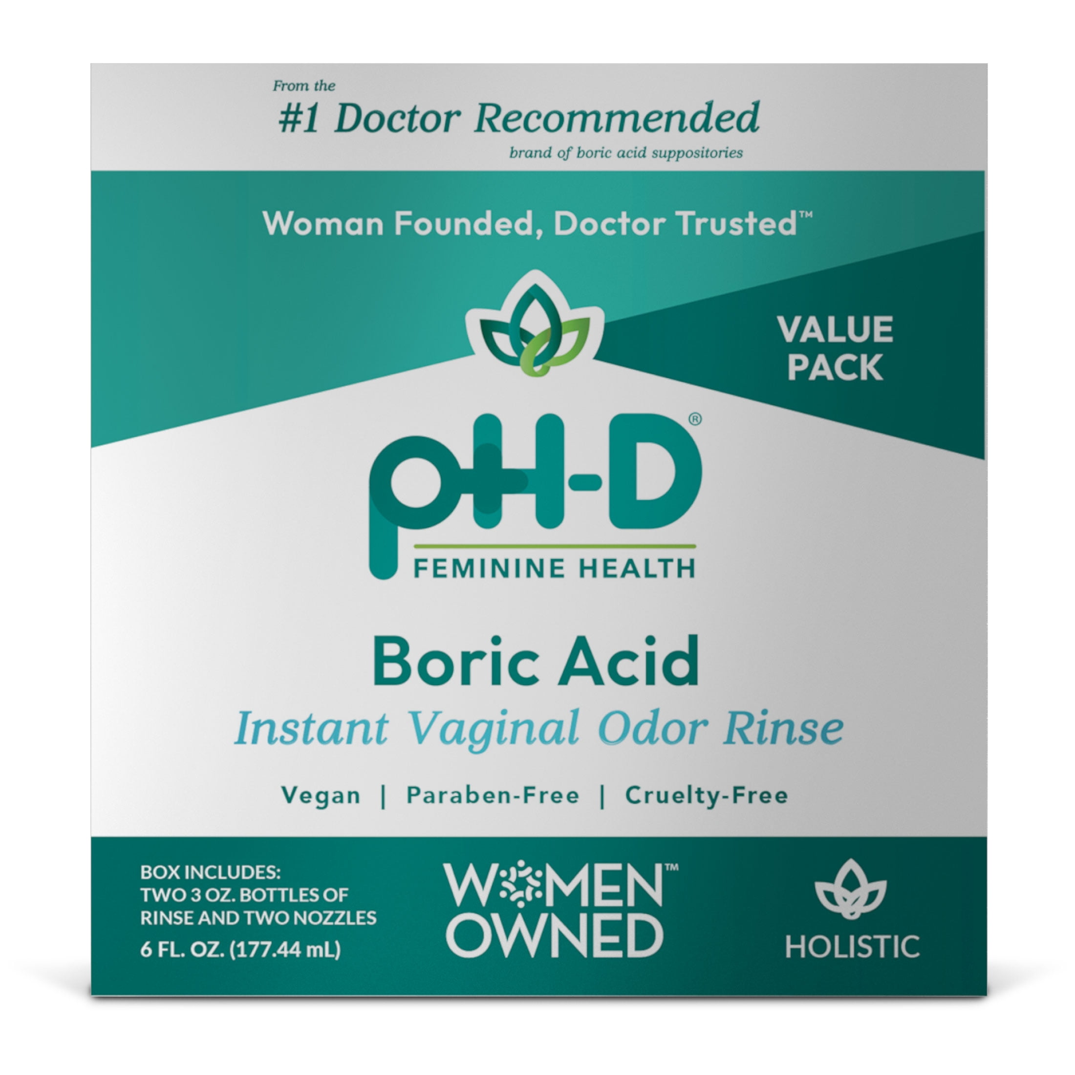 pH-D Feminine Health Boric Acid Cleansing Vaginal Odor Instant Rinse, 6 fl oz (177.44 ml), 2 Count
