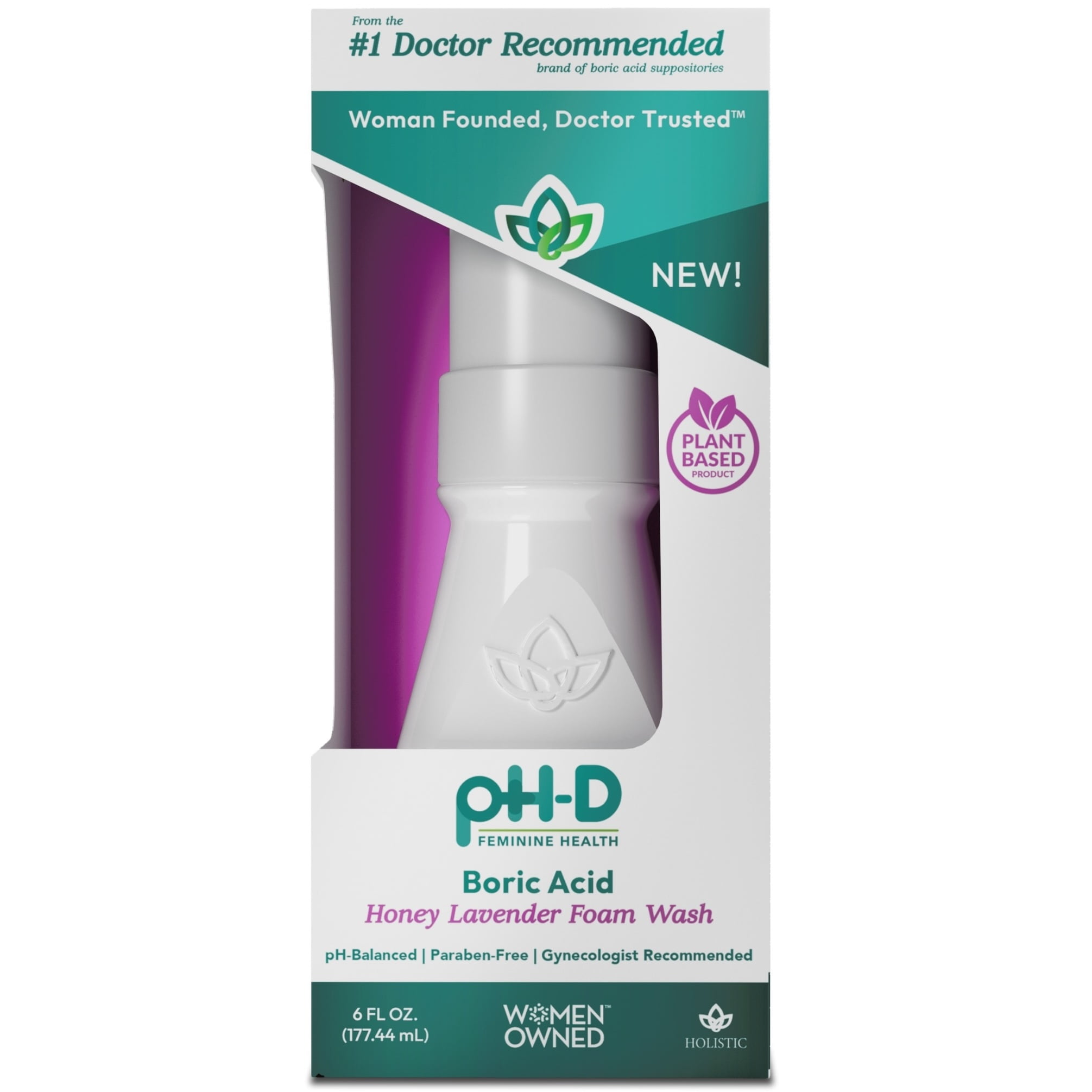 pHD Feminine Health Boric Acid Sensitive Foam Wash, Honey Lavender
