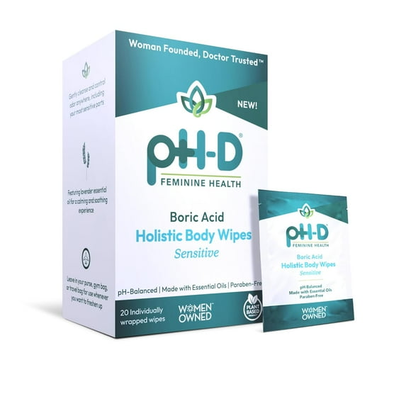 pH-D Feminine Health Boric Acid Body Wipes, pH-Balanced Travel Friendly Wipes, 20 Count