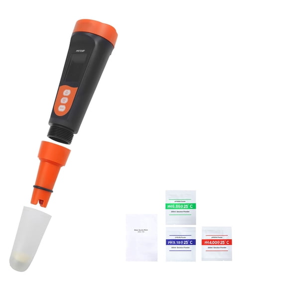 pH Meter, 0-14 pH Range, IP68 Waterproof Probe, Pocket Tester Kit with Calibration Powder Packets, VA Display Screen, for Drinking Water, Hydroponics, and Aquarium Water Quality Testing