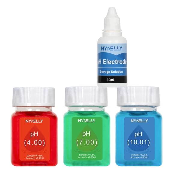 pH Meter Calibration Solution Kit  4.00 7.00 10.01, Each 50ml and 30 ml KCL pH Probe Electrode Storage Solution for pH Meters, Easy Calibration
