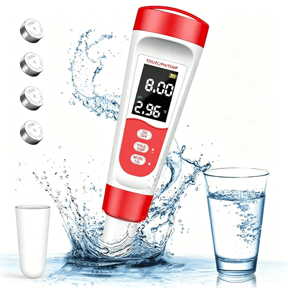 PH Meter for Water, 4 in 1 PH Temp EC TDS Meter for Hydroponics PPM Water Tester Digital,0.01 High Precision pH Tester Digital with ATC, TDS pH Meter for Water, Wine, Pool, Hydroponics and Aquariums