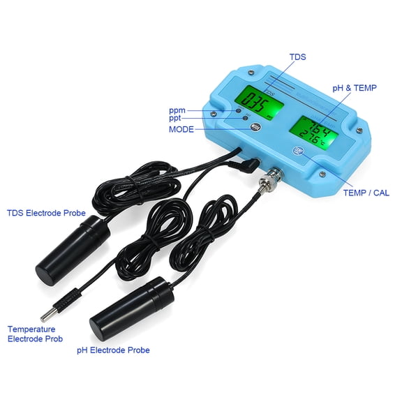 pH meter aquarium Professional 3 in 1 pH/TDS/TEMP Meter Water Detector Multi-parameter Digital LCD -Meter Multi-function Water Quality Monitor Multiparameter Water Quality Tester