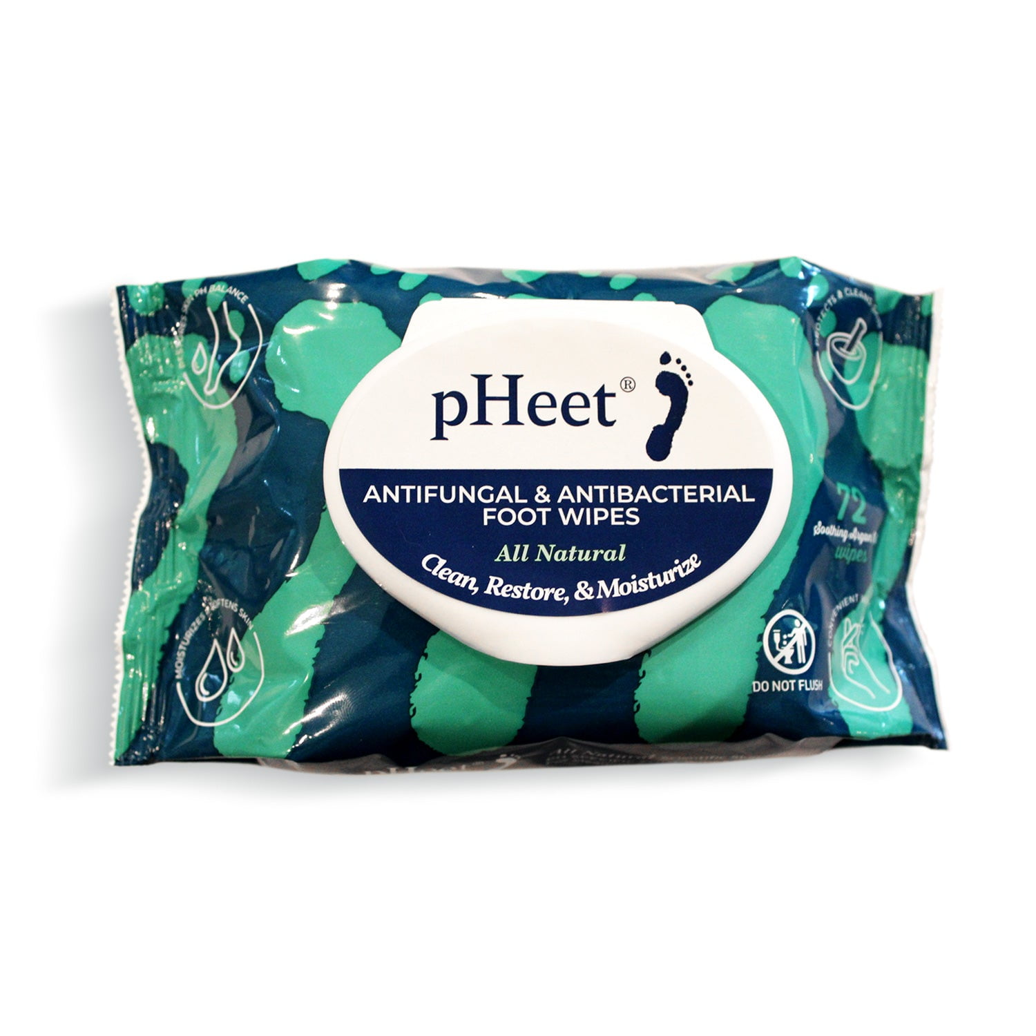 pHeet Foot Wipes - Natural Antifungal & Antibacterial Formula - Kills Fungus, Stops Itching, Moisturizes (72 ct)