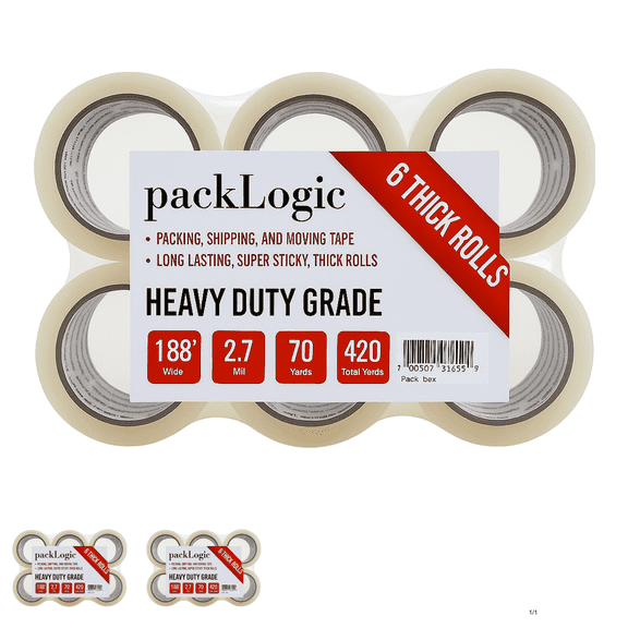 packLogic Heavy Duty Packing Tape 6 Rolls, 1.88" x 70 Yards – Clear Acrylic Adhesive for Shipping, Packaging & Sealing