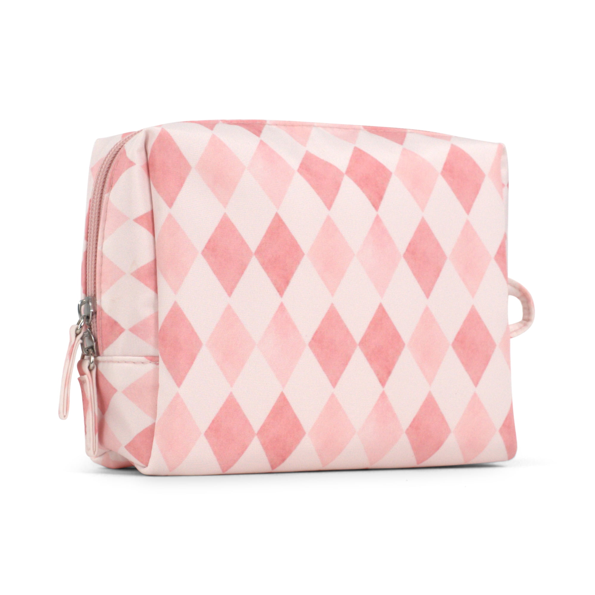 packlab Travel Makeup & Toiletry Cosmetic Bag, Pink Harlequin Organizer Pouch