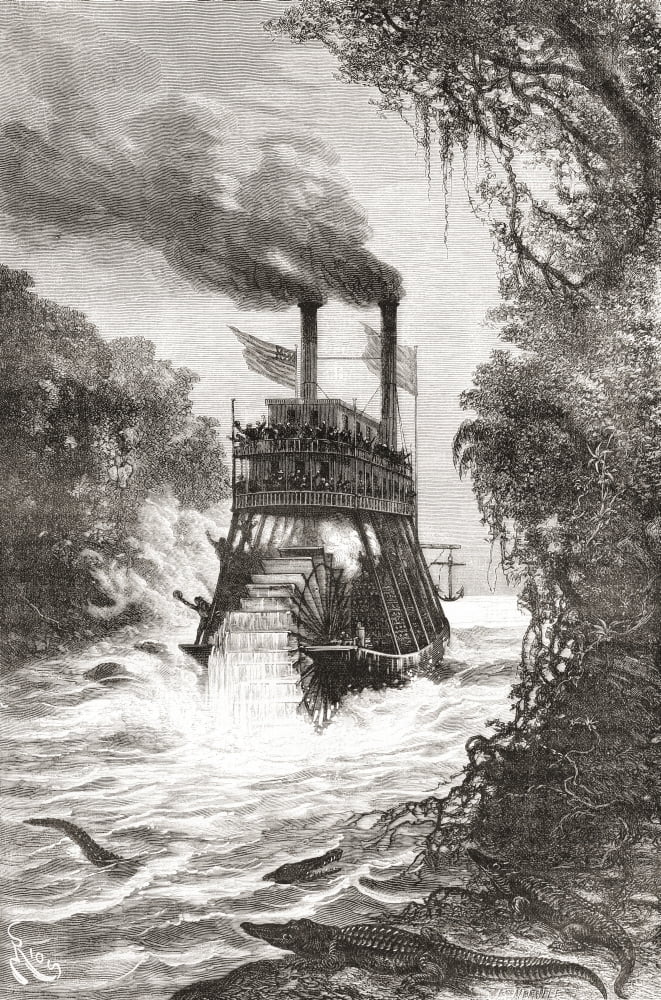 A paddle steamer in the Primera Angostura a sound of the Strait of Magellan Chile in the 19th century From Am Canvas Art - Ken Welsh Design Pics (22 x 34)