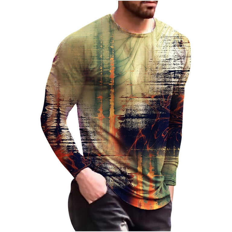 pafei tyugd Men's Vintage Oil Painting Print Casual T-Shirts Tie Dye  Crewneck Sweatshirt Long Sleeve Shirts for Men Retro Pattern Roll Sleeve