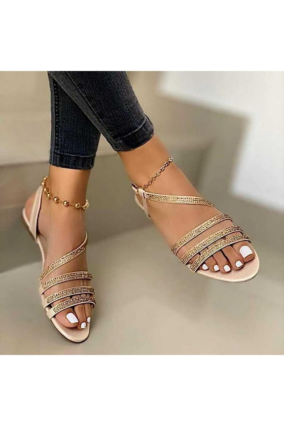 Sandals for Womens Rhinestone , Women Flip Flops Crystal Sandal Bohemia Bling Glitter Flat Sandals Flat Gladiator Sandals Open Toe Dress Shoes,Size 6