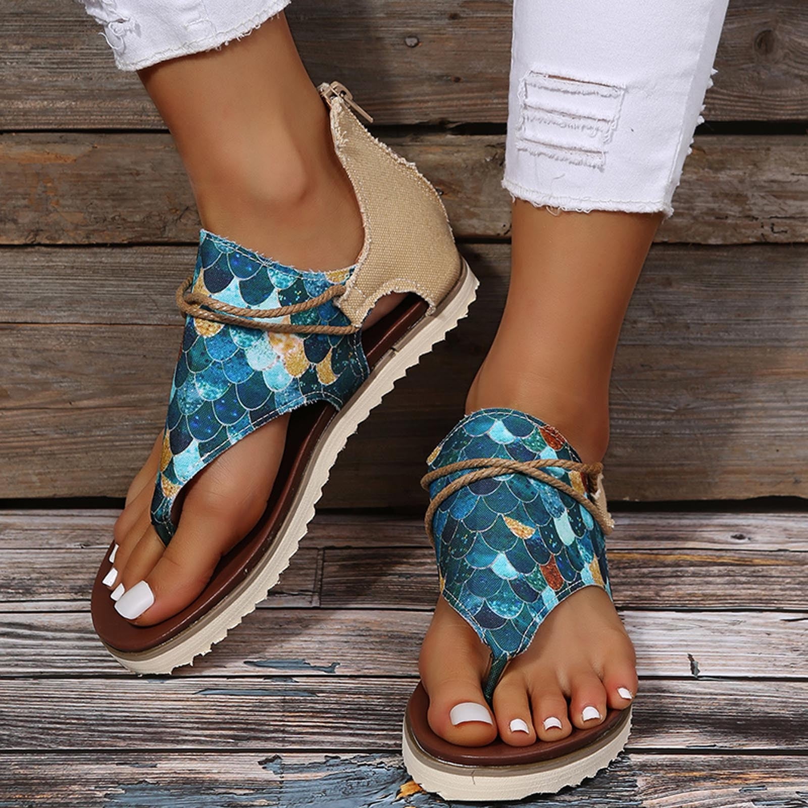 Aueoeo Slip On Sandals for Women, Women's Flat Sandals Comfortable Flip  Flops Sandals Dressy Thong Sandals Ankle Elastic Strap Slip On Spring  Summer Shoes - Walmart.com