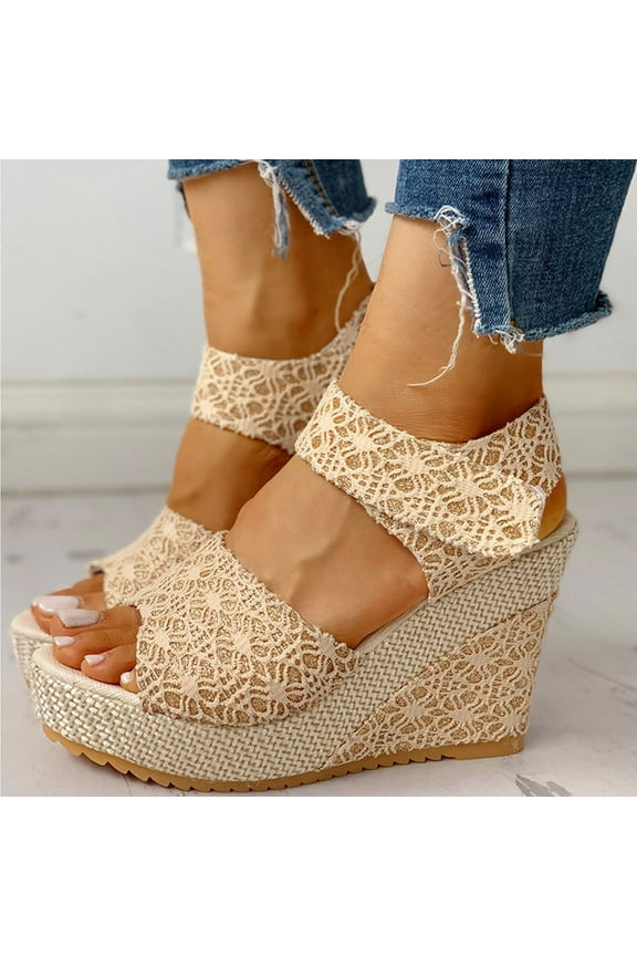 Women's Espadrilles Platform Sandals Wedge Ankle Strap Open Toe Sandals Summer Floral Elegant Slingback High Heel Beach Sandals,Size 5.5