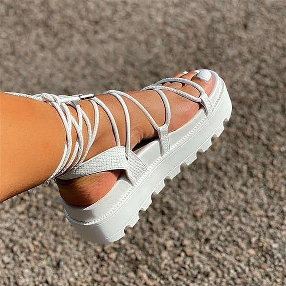 pafei tyugd Women's Platform Gladiator Sandals Elegant Open Toe Dressy Flat Sandals Casual Wear Cute Lace Up Strappy Knee High Long Boots Sandals,Size 7