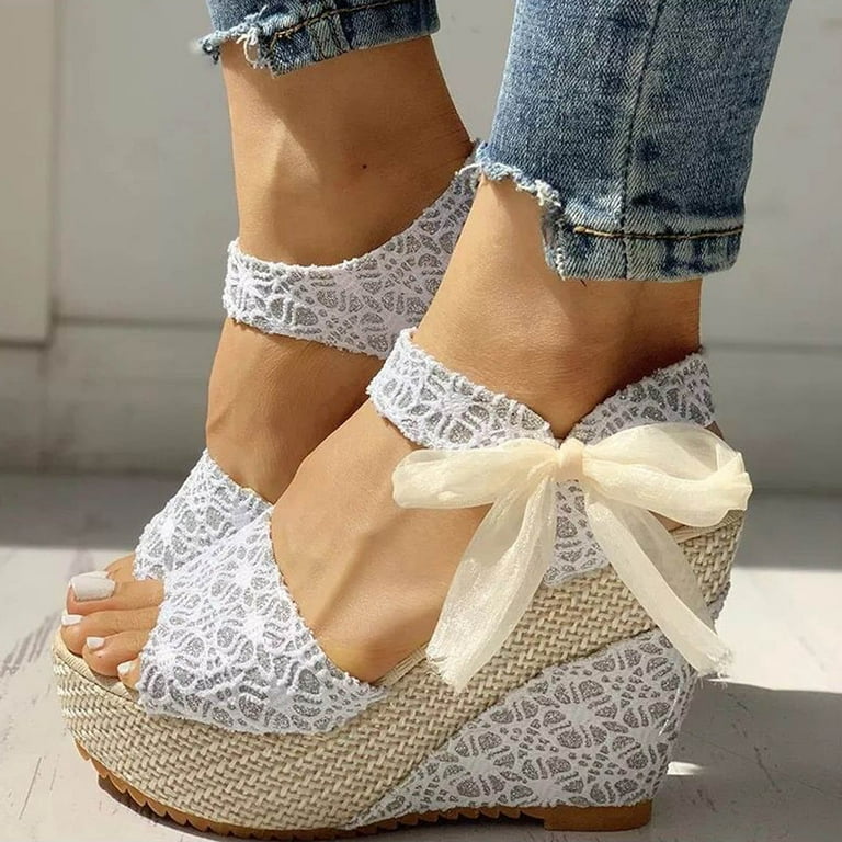 pafei tyugd Womens Lace up Espadrilles Platform Wedges Lace Up Sandals High  Heels Elegant Floral Summer Dress Ankle Strap Shoes,Size 4.5