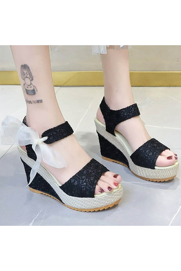 Womens Lace up Espadrilles Platform Wedges Lace Up Sandals High Heels Elegant Floral Summer Dress Ankle Strap Shoes,Size 7